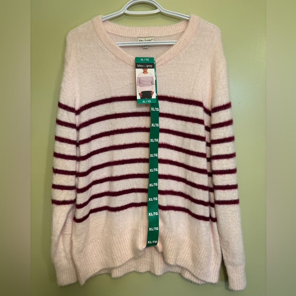 Women's Striped Sweater - Cream and Burgundy